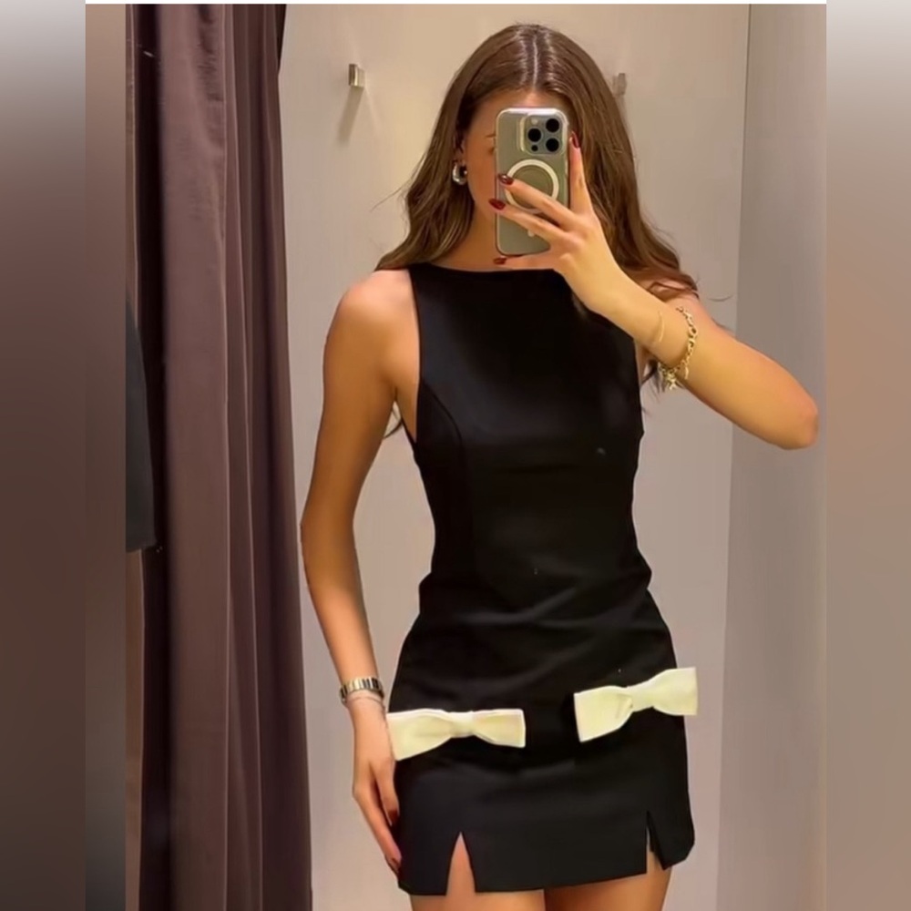 NWT ZARA CONTRAST BOW MINI DRESS SIZE XS